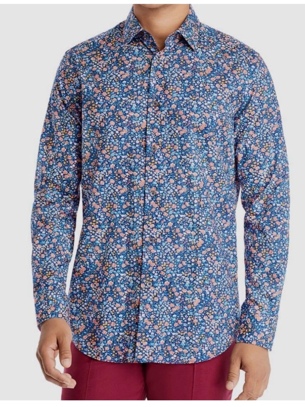 Paul Smith Blue Floral Long-Sleeve Button-Down Shirt Made in Italy Collar 16.5
